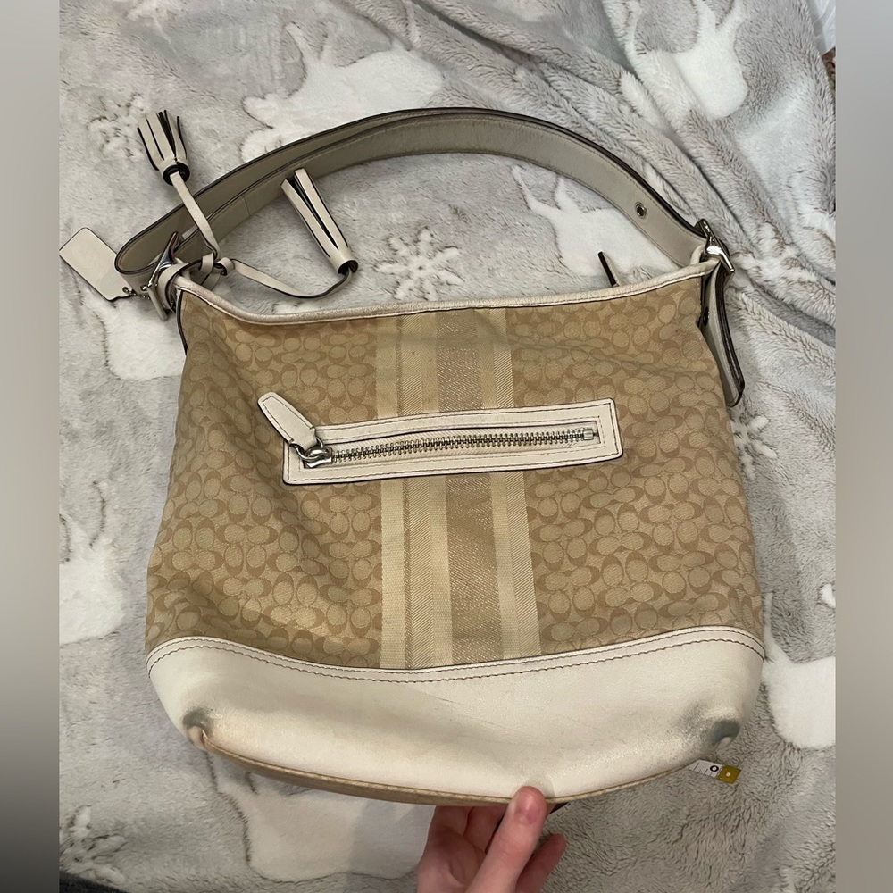 Coach Y2k Vintage Legacy Khaki Ivory Signature Glitter Stripe Convertible Duffle - Picture 2 of 10